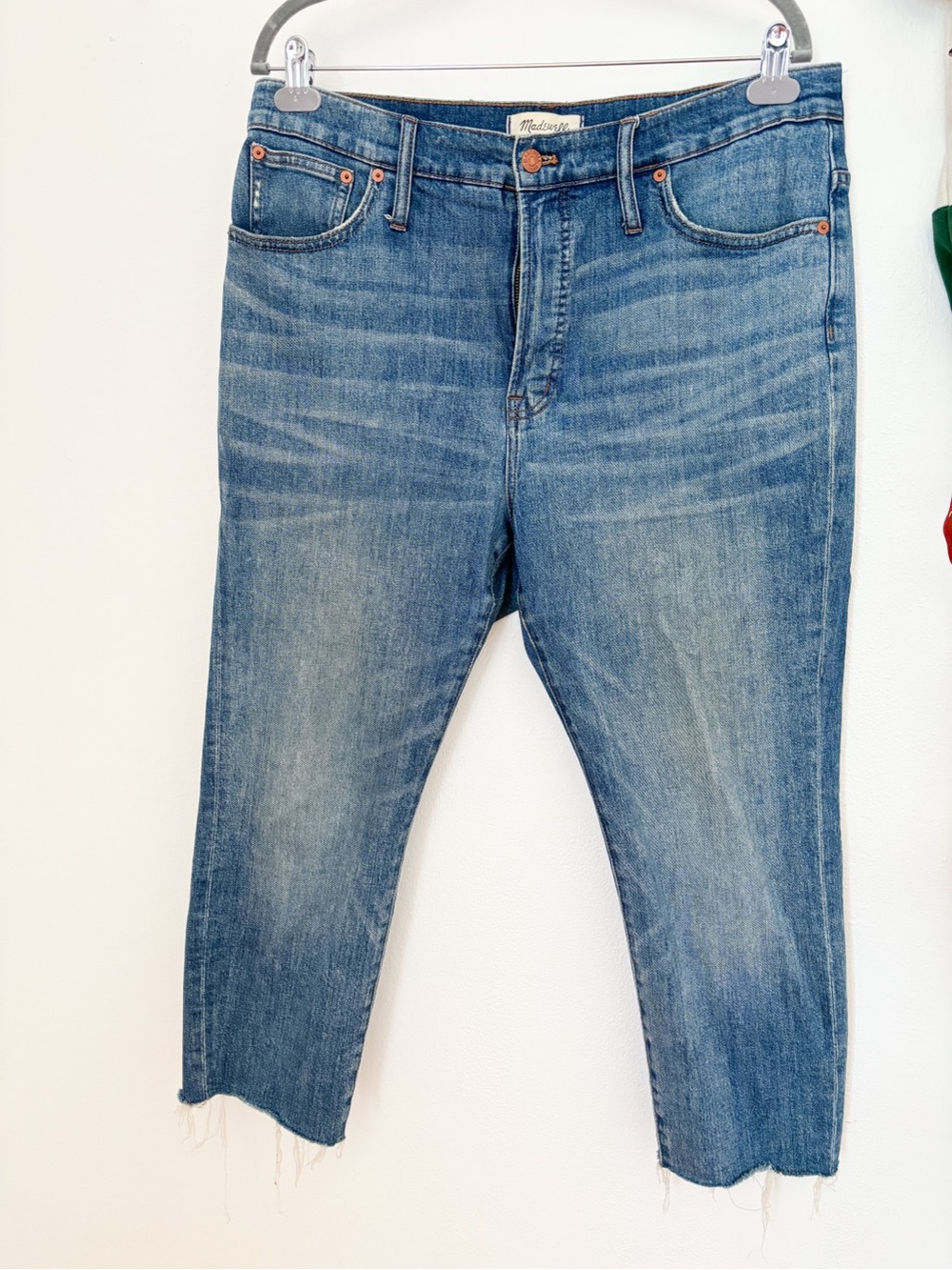 Madewell 33 Petite High-Rise Straight Leg Jeans in Faded Blue Wash